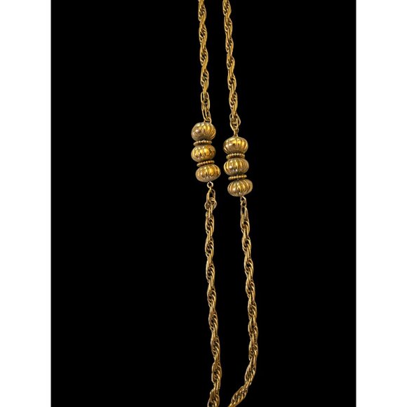 Vintage Monet Gold-Tone 53" Double Strand Rope Chain Necklace With Beaded Accent - Picture 2 of 6
